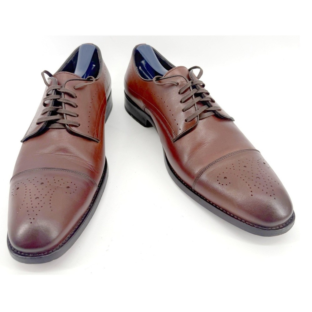 Johnston & Murphy Oxford Dress Men 9.5 Brown Cap Toe Medallion Made in Italy
